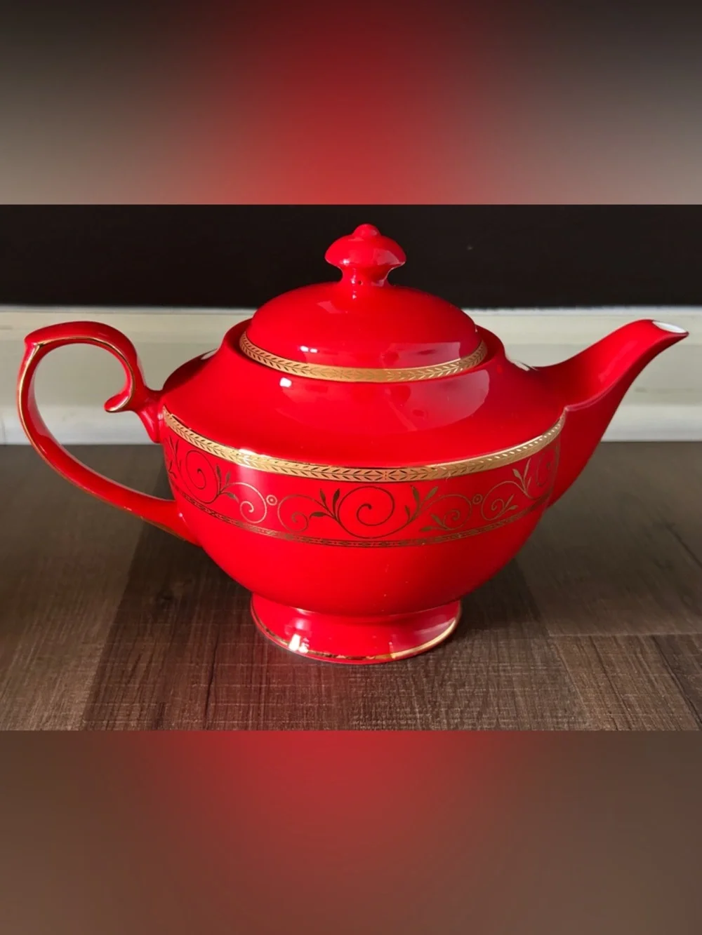 Teavana Ruby Filigree Teapot Fine Bone China Gold Scrollwork Discontinued